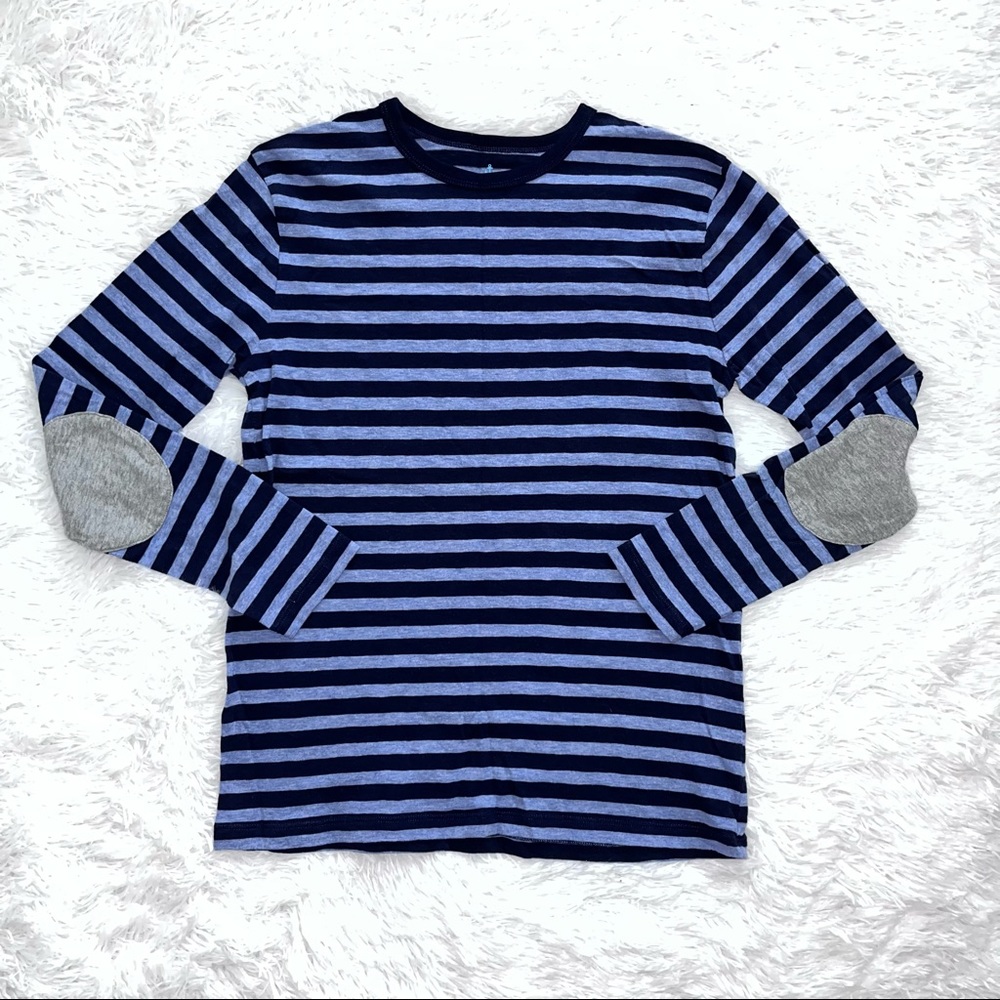 J. Crew | Crewcuts Navy Blue & Light Blue Striped Elbow Patch Long Sleeve Tee - Picture 2 of 5